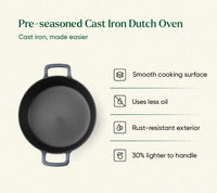 Pre-Seasoned Cast Iron Dutch Oven 27cm - Nilgiri Blue