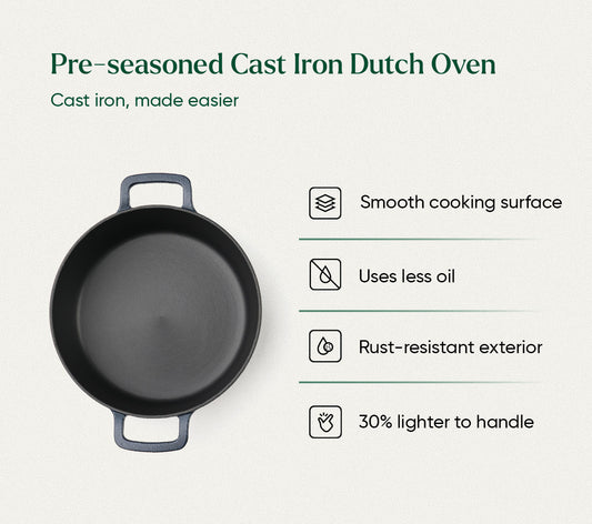 Pre-Seasoned Cast Iron Dutch Oven 27cm - Nilgiri Blue