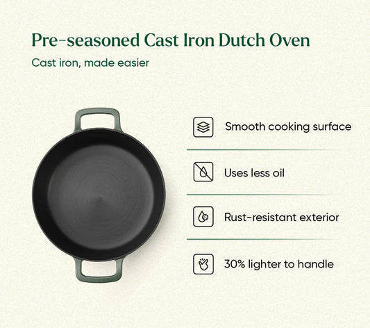 Pre-Seasoned Cast Iron Dutch Oven 27cm - Coorg Green