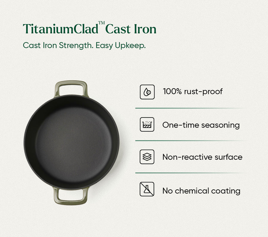 TitaniumClad™  Cast Iron Dutch Oven 27cm - Sage