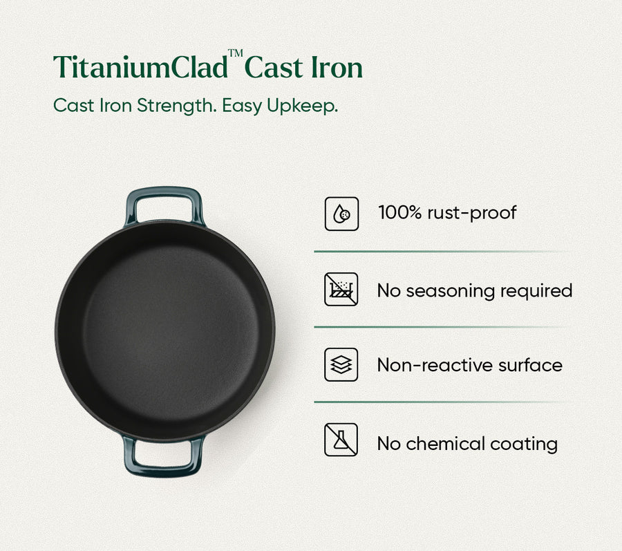 TitaniumClad™  Cast Iron Dutch Oven 27cm - Teal
