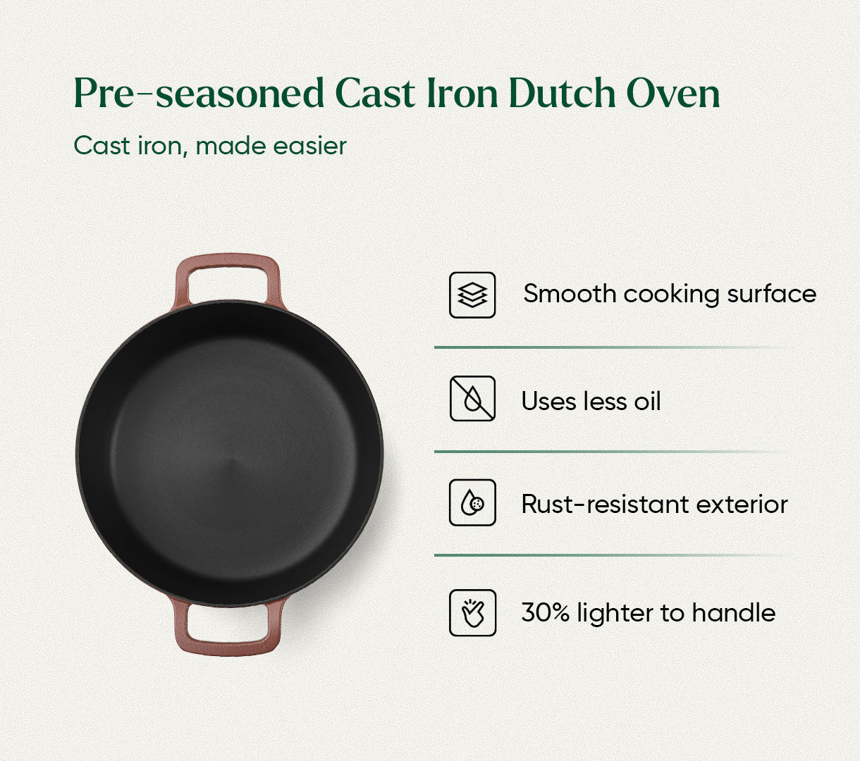 Pre-Seasoned Cast Iron Dutch Oven 27cm - Jaipur Terracotta