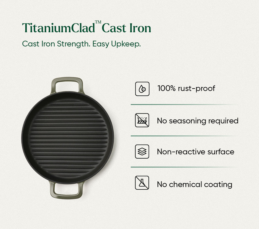 TitaniumClad™  Cast Iron Grill Pan 27cm - Sage