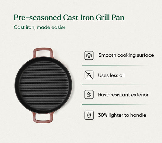 Pre-Seasoned Cast Iron Grill Pan 27cm - Jaipur Terracotta