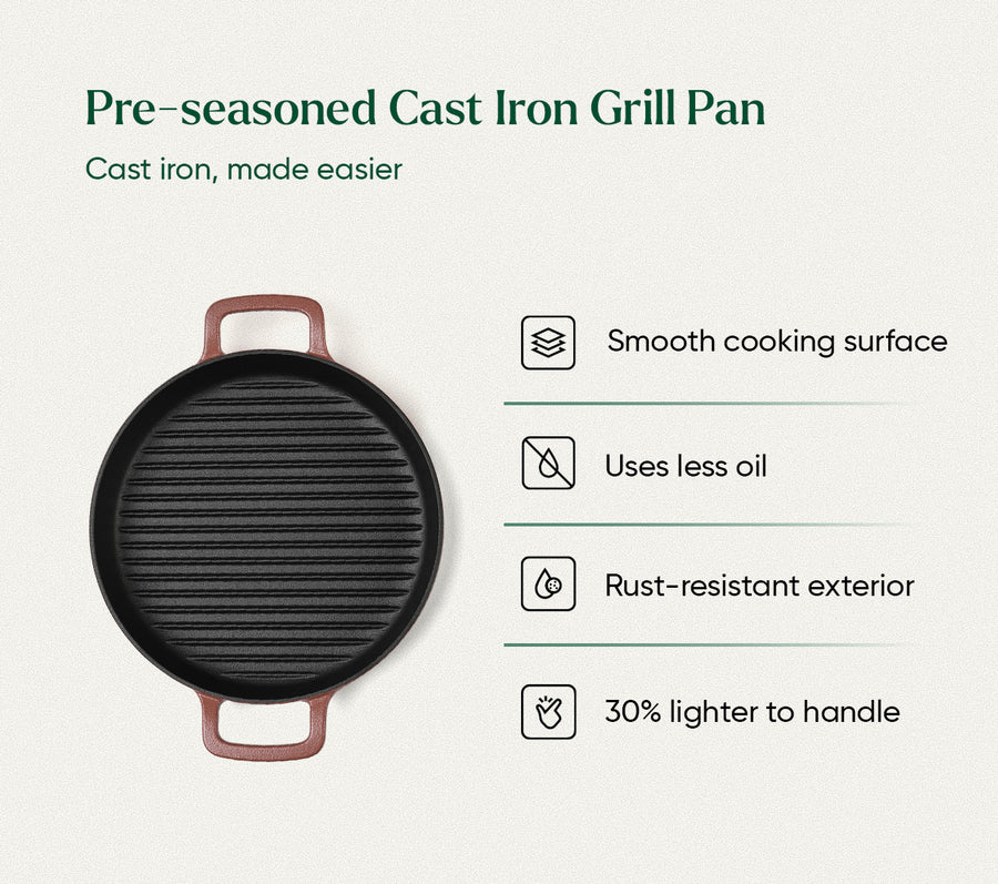 Pre-Seasoned Cast Iron Grill Pan 27cm - Jaipur Terracotta