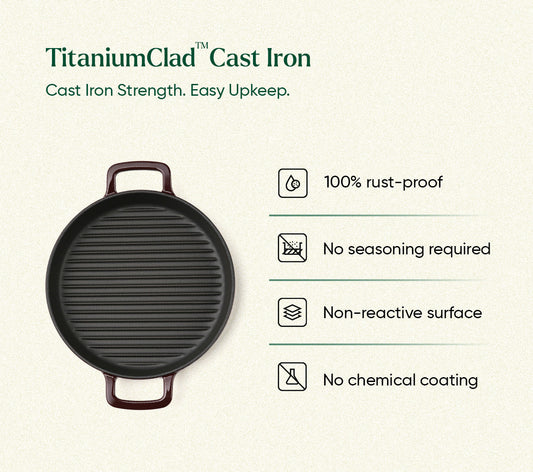 TitaniumClad™  Cast Iron Grill Pan 27cm - Wine