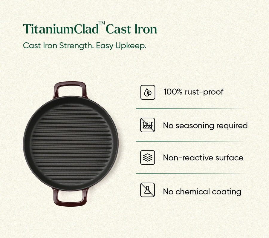 TitaniumClad™  Cast Iron Grill Pan 27cm - Wine