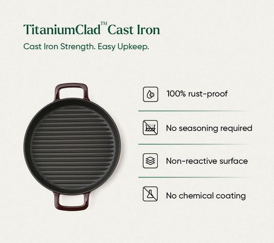 TitaniumClad™  Cast Iron Grill Pan 27cm - Wine