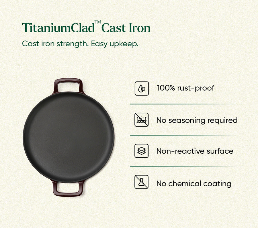 TitaniumClad™  Cast Iron Tawa 30cm - Wine