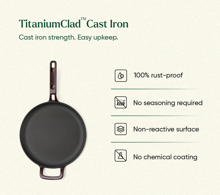 TitaniumClad™  Cast Iron Tawa 27cm - Wine