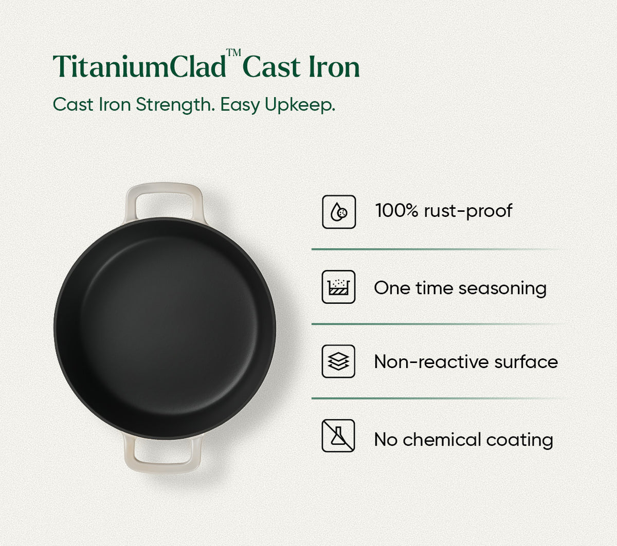TitaniumClad™  Cast Iron Dutch Oven 27cm - Almond
