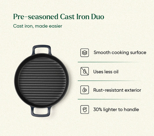 Pre-seasoned Cast Iron Duo - Nilgiri Blue