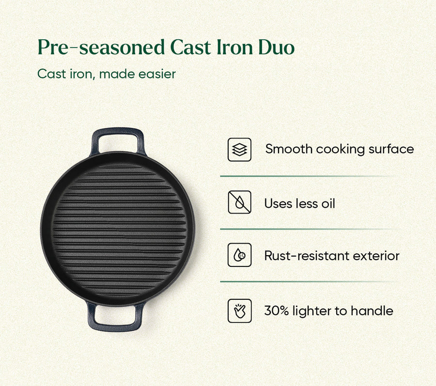 Pre-seasoned Cast Iron Duo - Nilgiri Blue