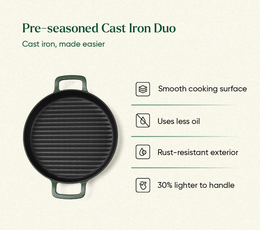 Pre-seasoned Cast Iron Duo - Coorg Green