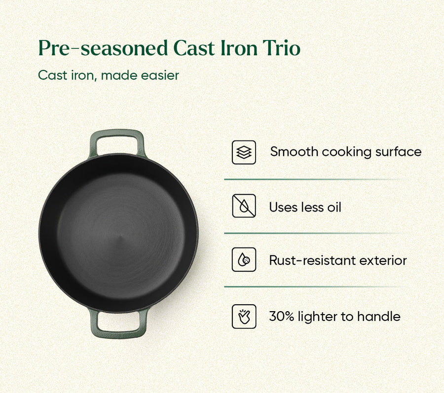 Pre-Seasoned Cast Iron Trio - Coorg Green