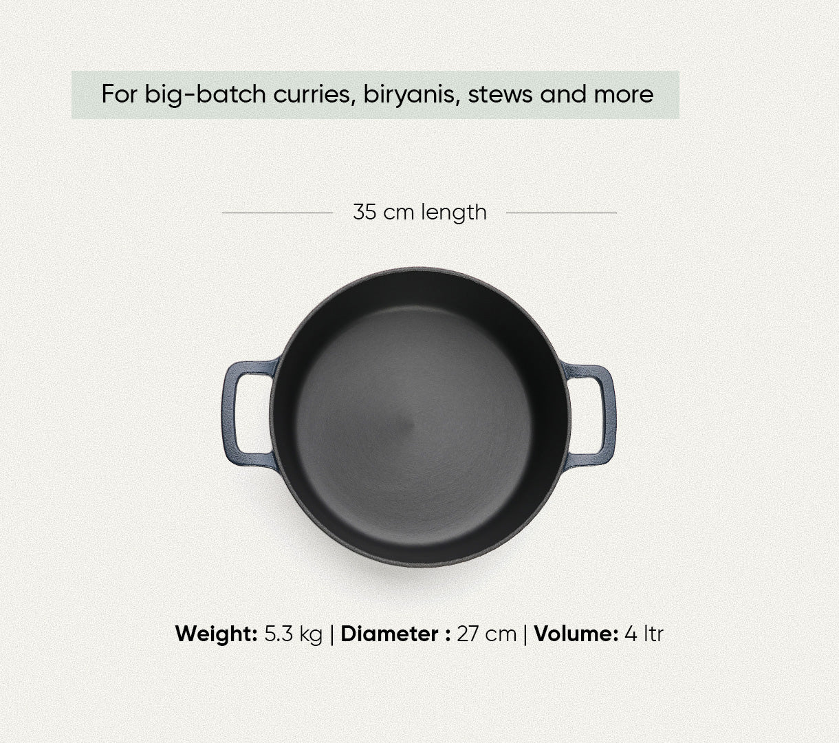 Pre-Seasoned Cast Iron Dutch Oven 27cm - Nilgiri Blue