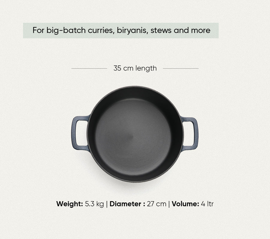 Pre-Seasoned Cast Iron Dutch Oven 27cm - Nilgiri Blue