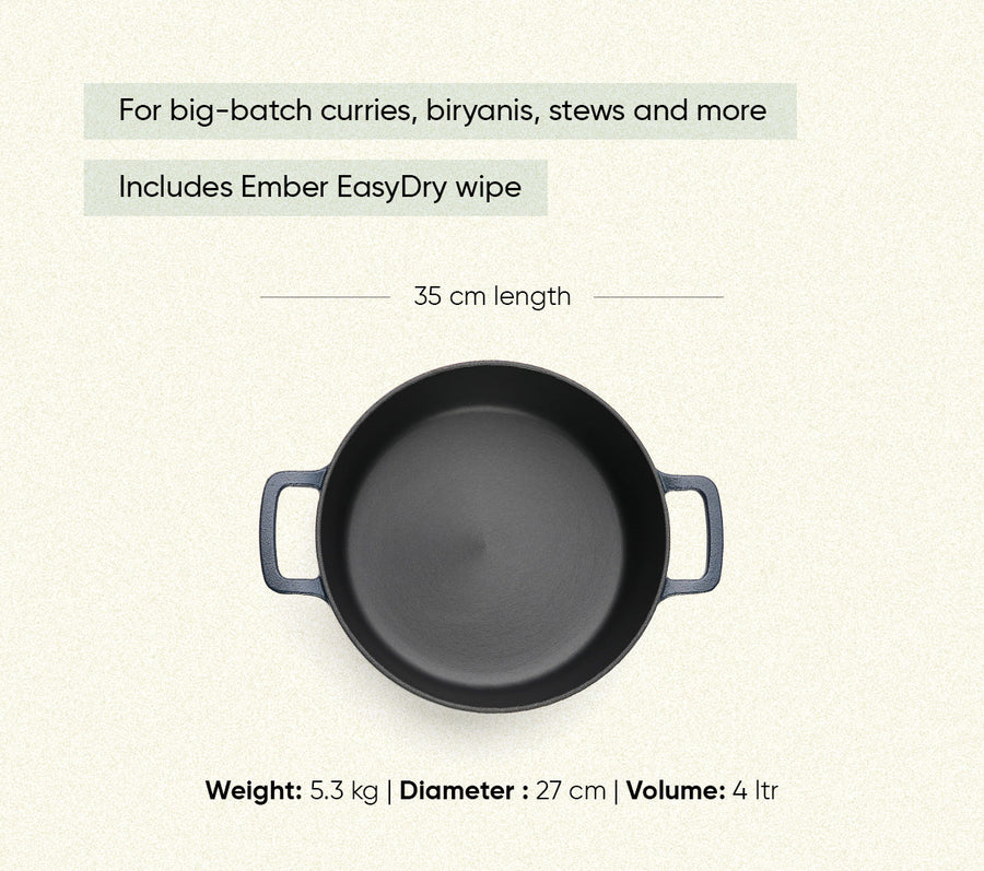 Pre-Seasoned Cast Iron Dutch Oven 27cm - Nilgiri Blue
