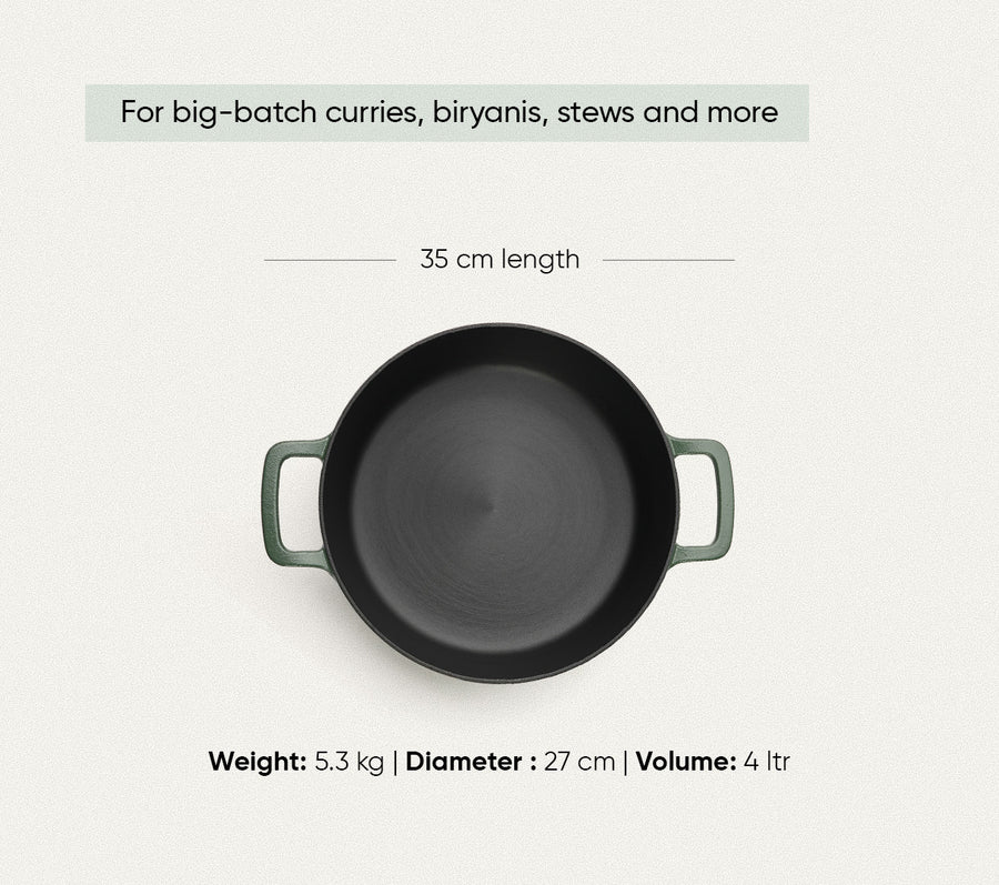 Pre-Seasoned Cast Iron Dutch Oven 27cm - Coorg Green