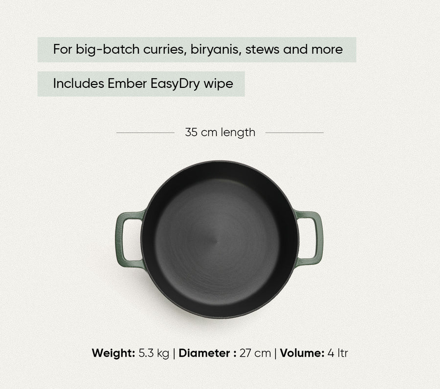 Pre-Seasoned Cast Iron Dutch Oven 27cm - Coorg Green