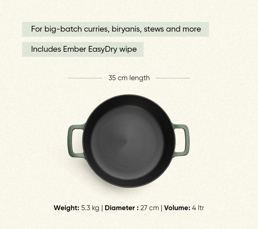 Pre-Seasoned Cast Iron Dutch Oven 27cm - Coorg Green