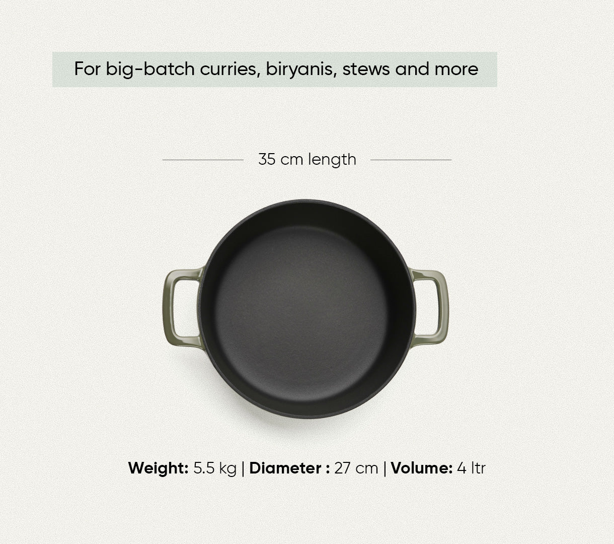 TitaniumClad™  Cast Iron Dutch Oven 27cm - Sage