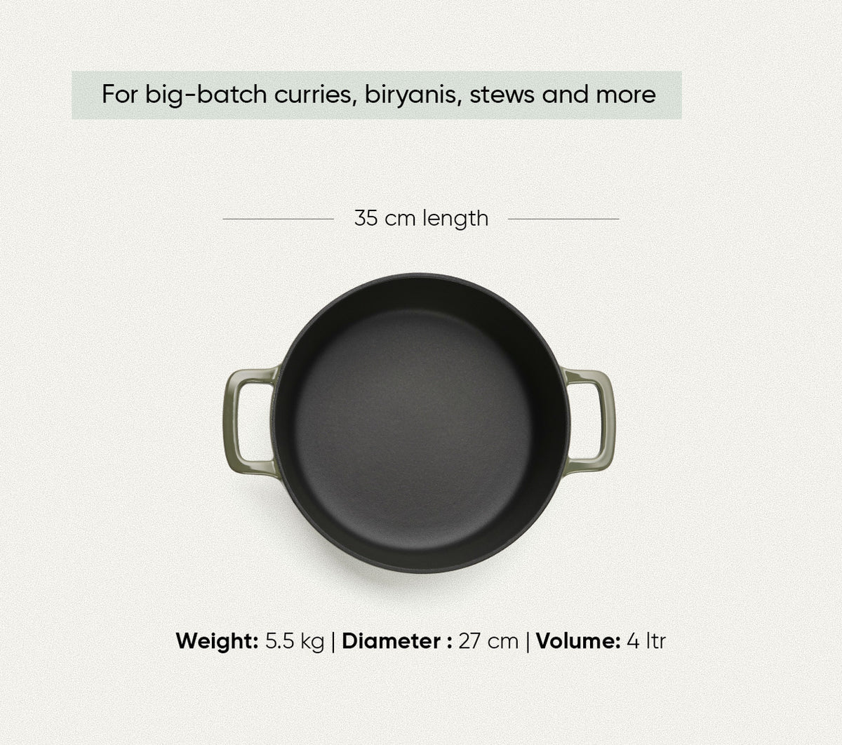 TitaniumClad™  Cast Iron Dutch Oven 27cm - Sage