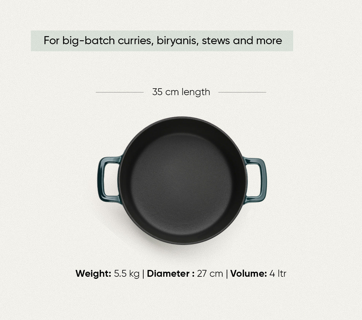 TitaniumClad™  Cast Iron Dutch Oven 27cm - Teal