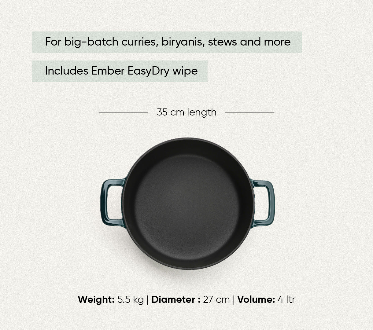 TitaniumClad™  Cast Iron Dutch Oven 27cm - Teal