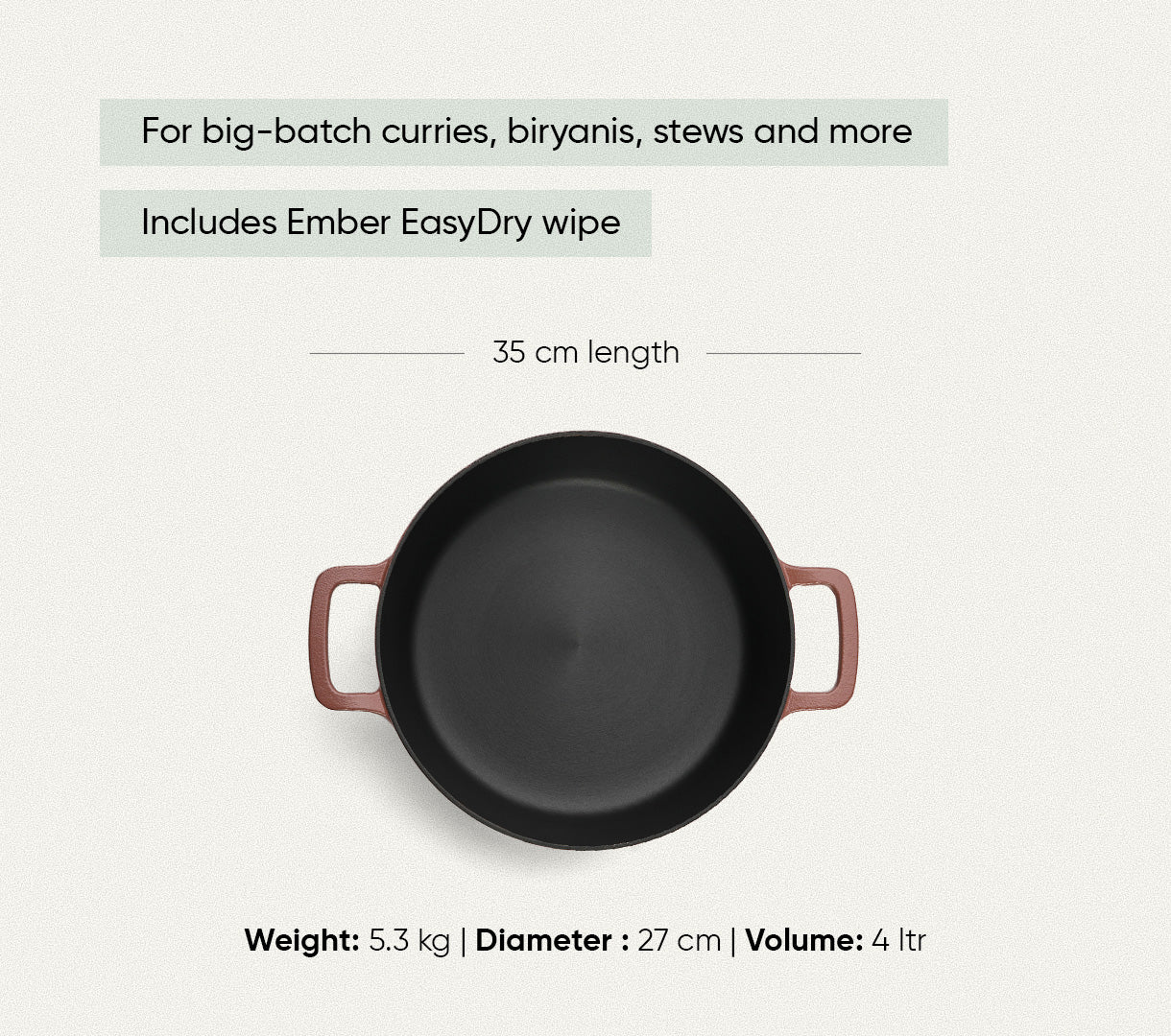 Pre-Seasoned Cast Iron Dutch Oven 27cm - Jaipur Terracotta