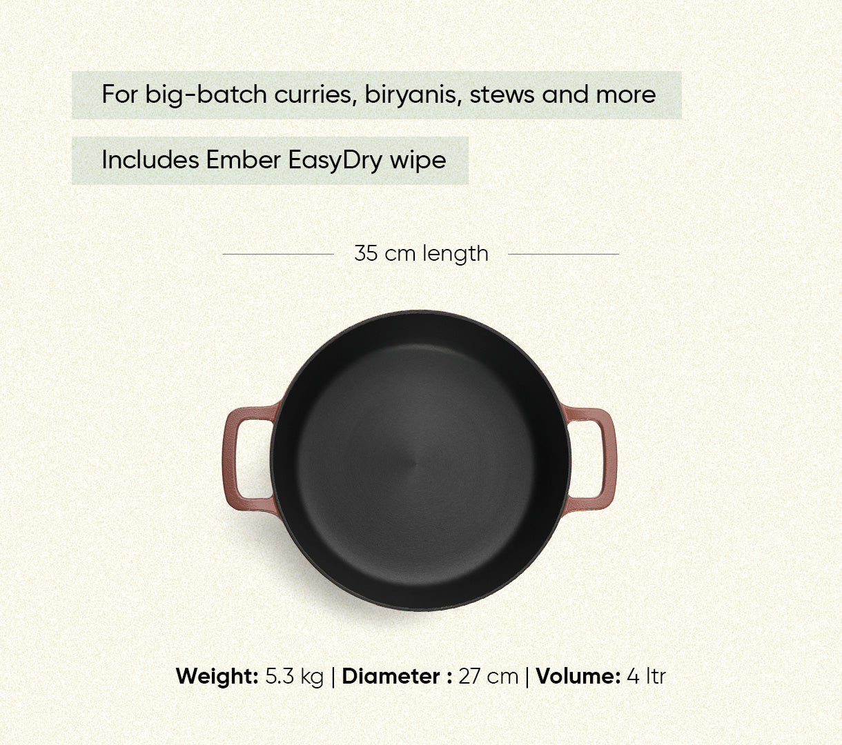 Pre-Seasoned Cast Iron Dutch Oven 27cm - Jaipur Terracotta