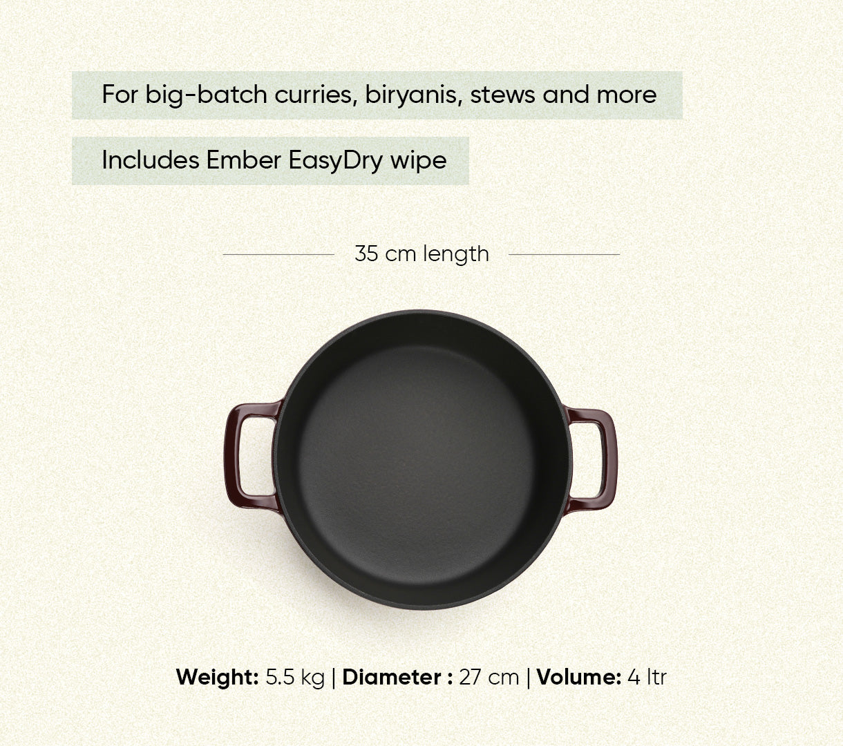 TitaniumClad™  Cast Iron Dutch Oven 27cm - Wine