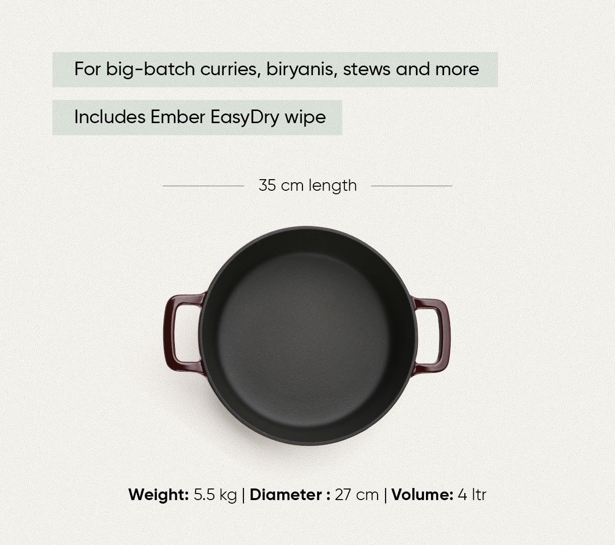 TitaniumClad™  Cast Iron Dutch Oven 27cm - Wine