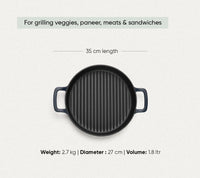 Pre-Seasoned Cast Iron Grill Pan 27cm - Nilgiri Blue