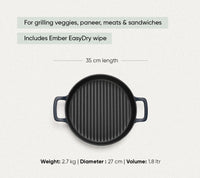 Pre-Seasoned Cast Iron Grill Pan 27cm - Nilgiri Blue