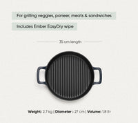 Pre-Seasoned Cast Iron Grill Pan 27cm - Nilgiri Blue