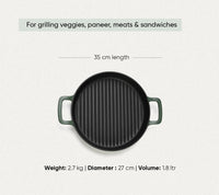 Pre-Seasoned Cast Iron Grill Pan 27cm - Coorg Green
