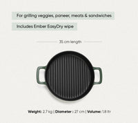 Pre-Seasoned Cast Iron Grill Pan 27cm - Coorg Green