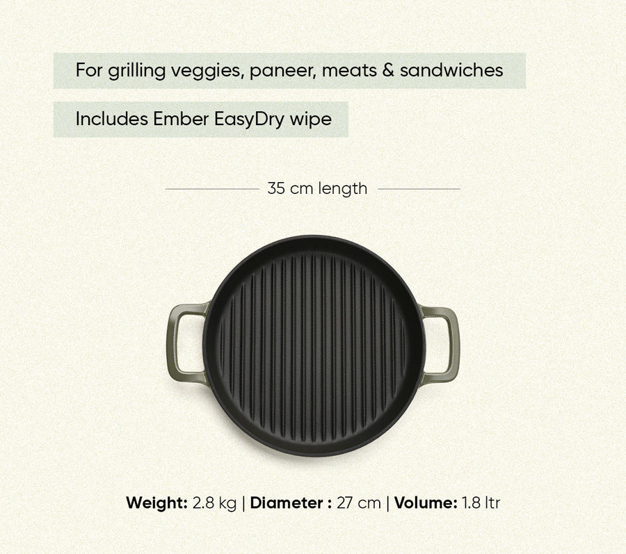 TitaniumClad™  Cast Iron Grill Pan 27cm - Sage