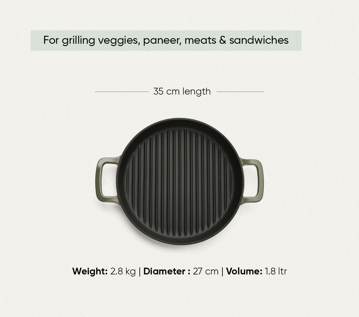 TitaniumClad™  Cast Iron Grill Pan 27cm - Sage