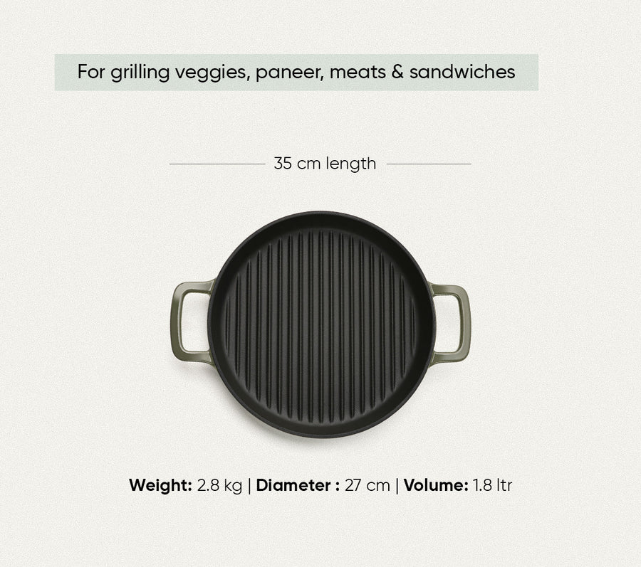 TitaniumClad™  Cast Iron Grill Pan 27cm - Sage