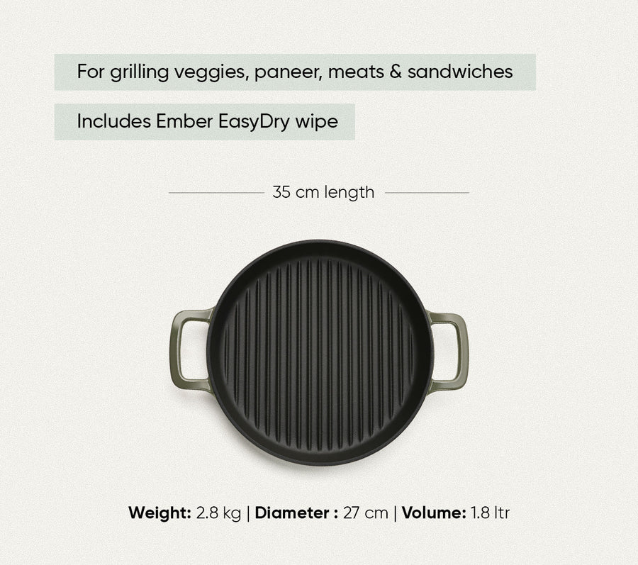 TitaniumClad™  Cast Iron Grill Pan 27cm - Sage