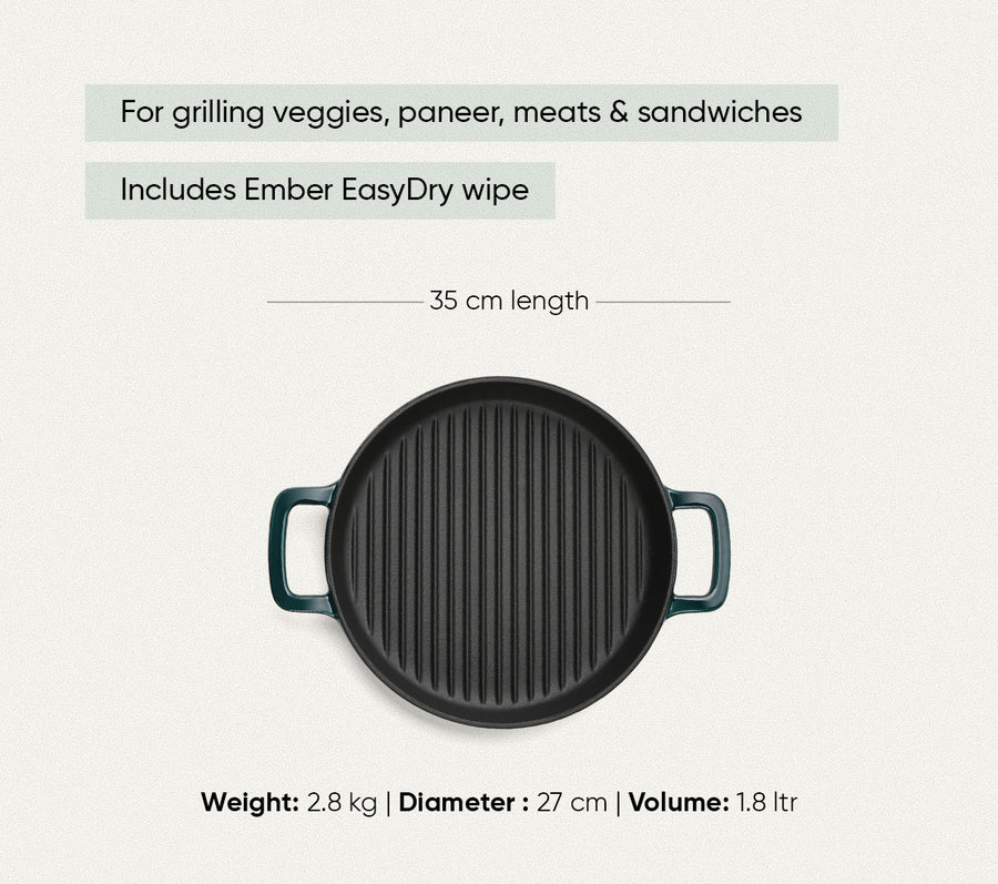 TitaniumClad™  Cast Iron Grill Pan 27cm - Teal