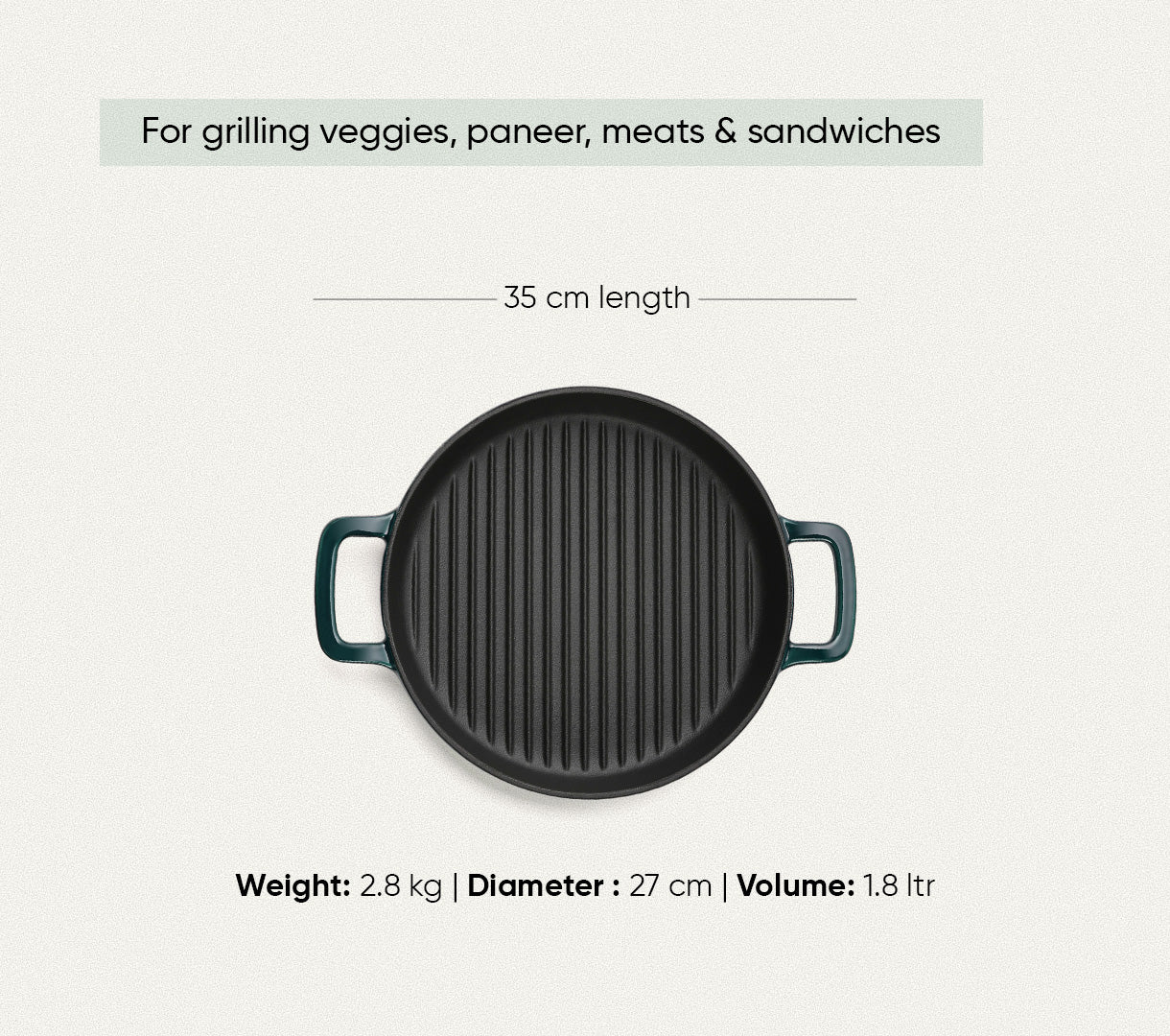TitaniumClad™  Cast Iron Grill Pan 27cm - Teal