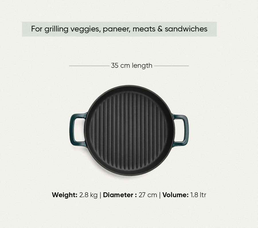 TitaniumClad™  Cast Iron Grill Pan 27cm - Teal