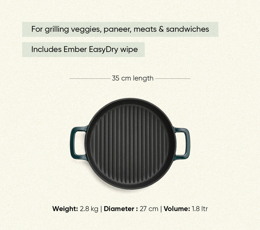 TitaniumClad™  Cast Iron Grill Pan 27cm - Teal