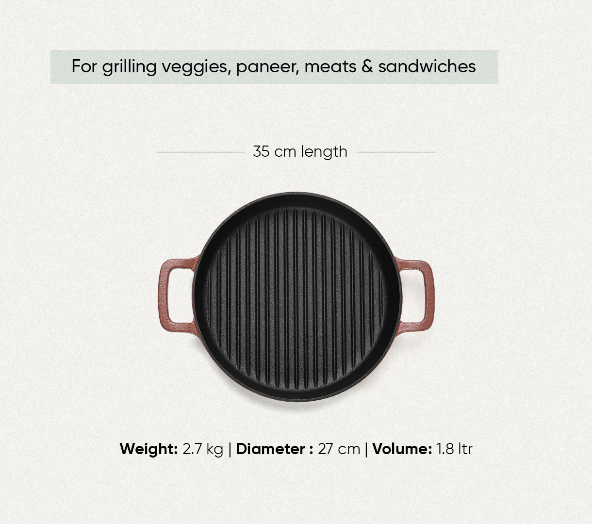 Pre-Seasoned Cast Iron Grill Pan 27cm - Jaipur Terracotta