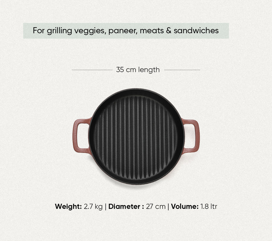 Pre-Seasoned Cast Iron Grill Pan 27cm - Jaipur Terracotta