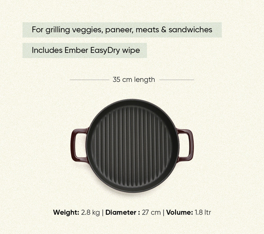 TitaniumClad™  Cast Iron Grill Pan 27cm - Wine