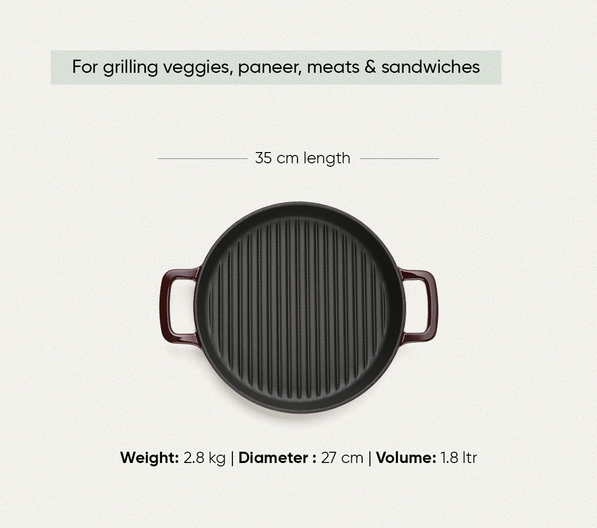 TitaniumClad™  Cast Iron Grill Pan 27cm - Wine